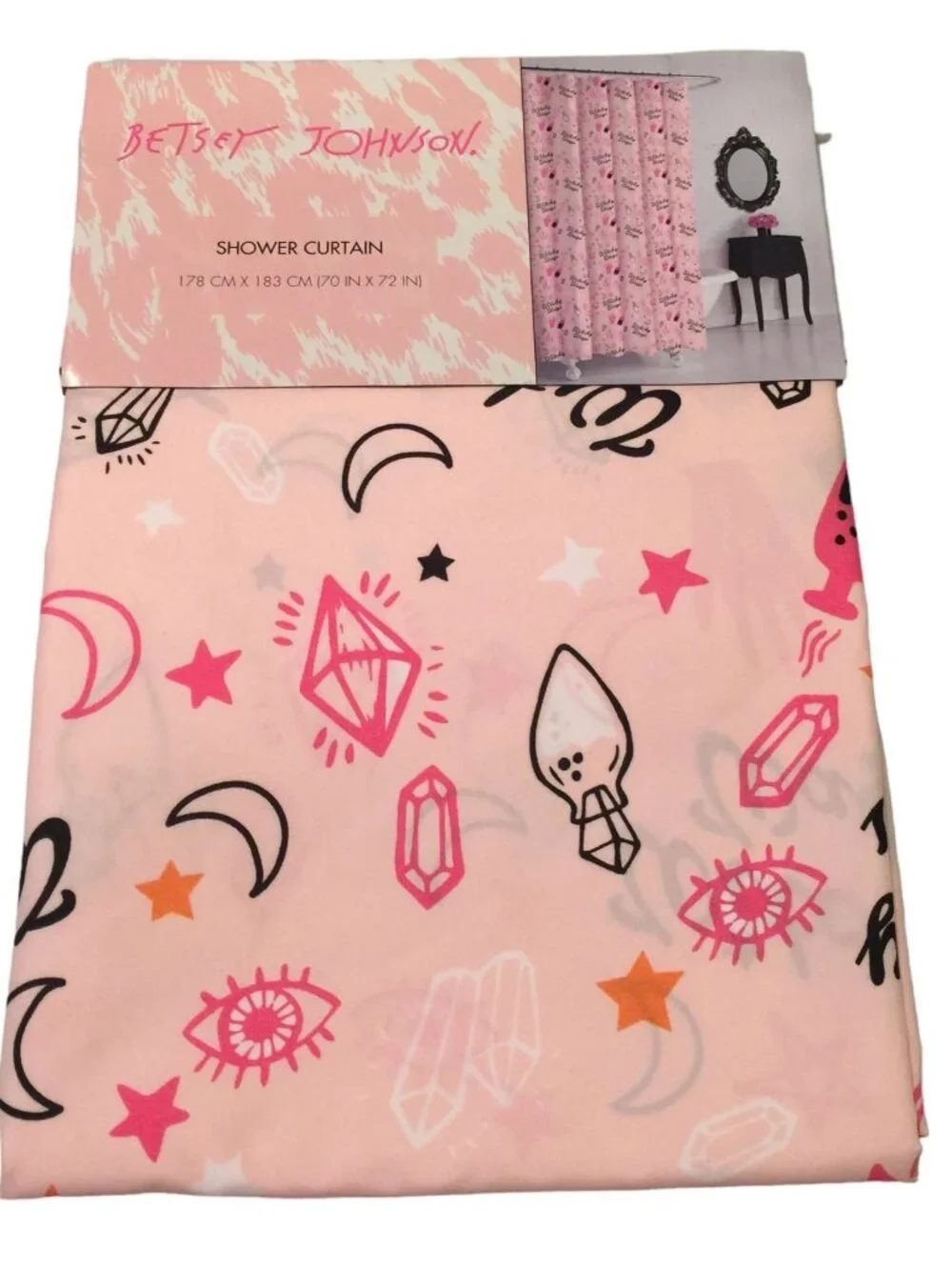 Betsey Johnson WITCHY WAYS Pink Microfiber Fabric Shower Curtain